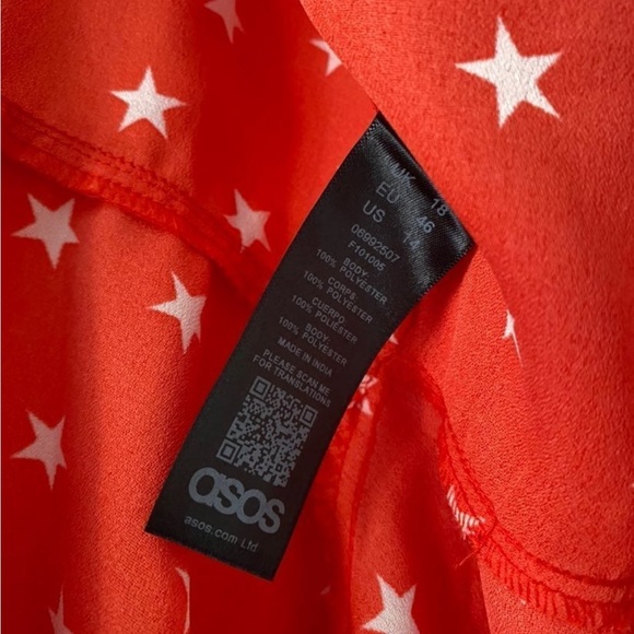 ASOS Ruffled Long Sleeve Blouse Red Star Pattern - Picture 3 of 6